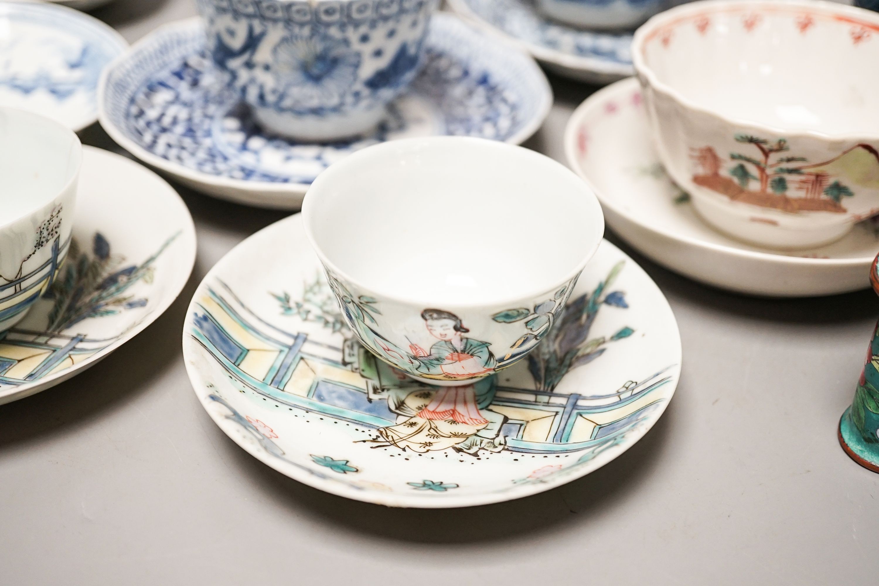 A group of Chinese porcelain teabowls and saucers, 18th-20th century